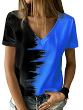 Kontrastoberteil, V-Ausschnitt, kurzärmliges Damen-T-Shirt